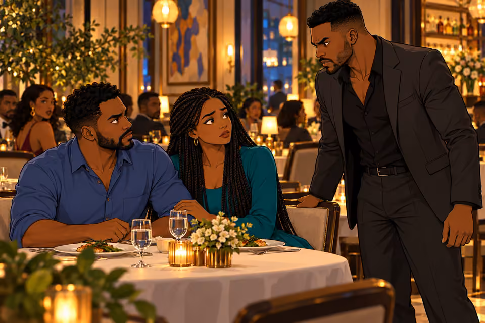 Leke interrupts Shina and Amara’s quiet restaurant celebration.