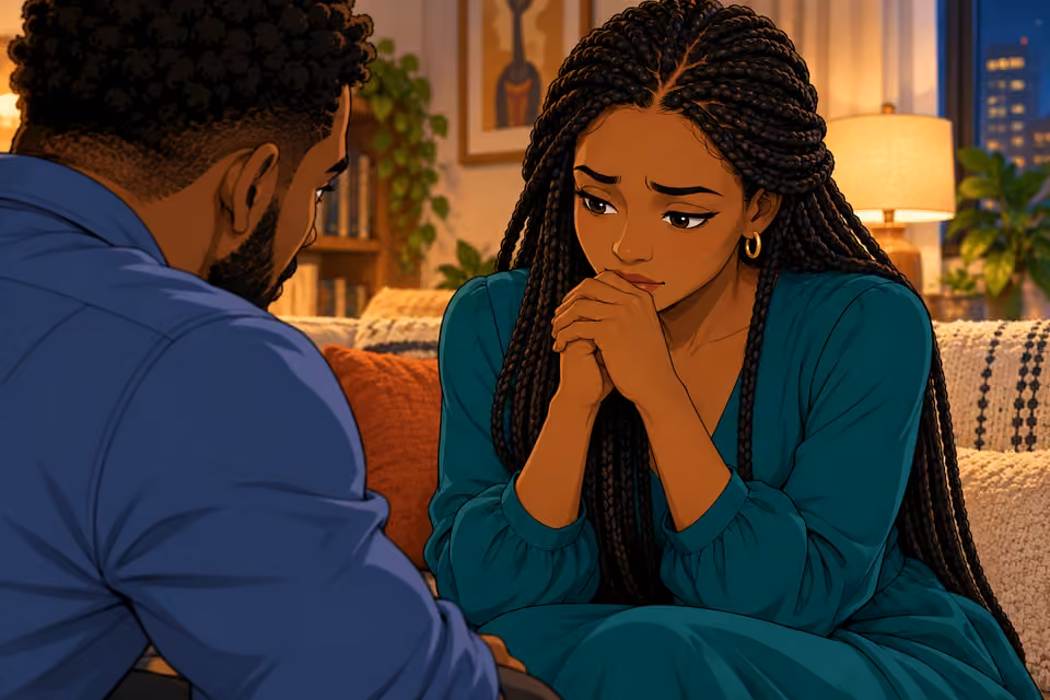 Amara gathers herself to tell Shina something important.