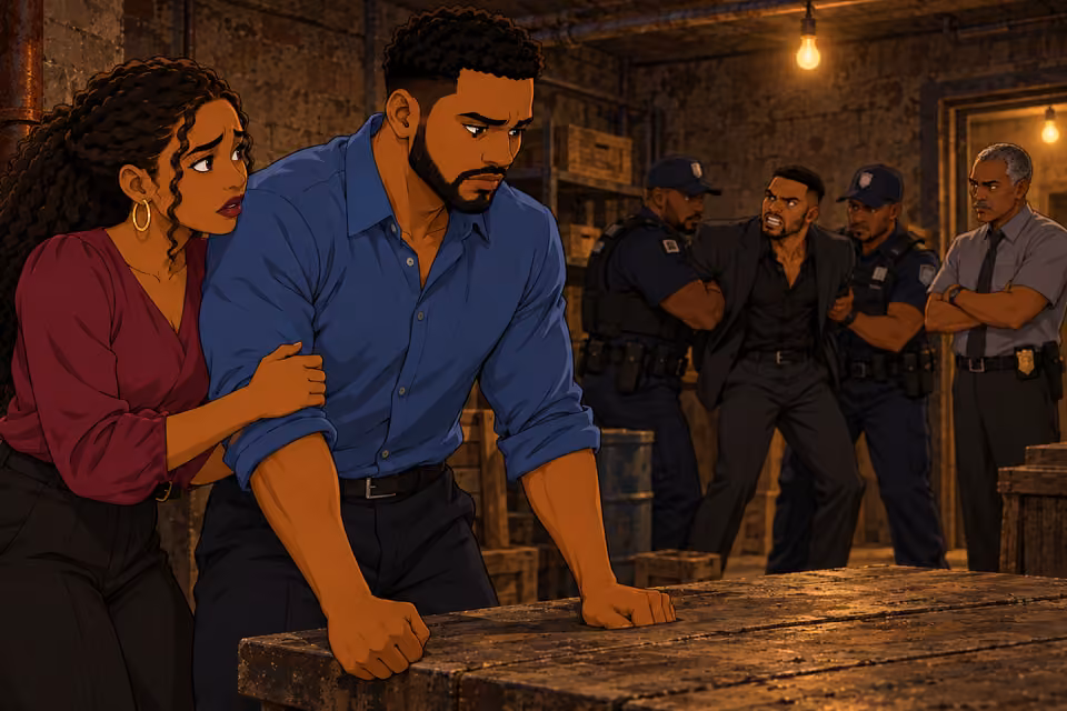 Halima helps Shina stop himself while the police restrain Leke.