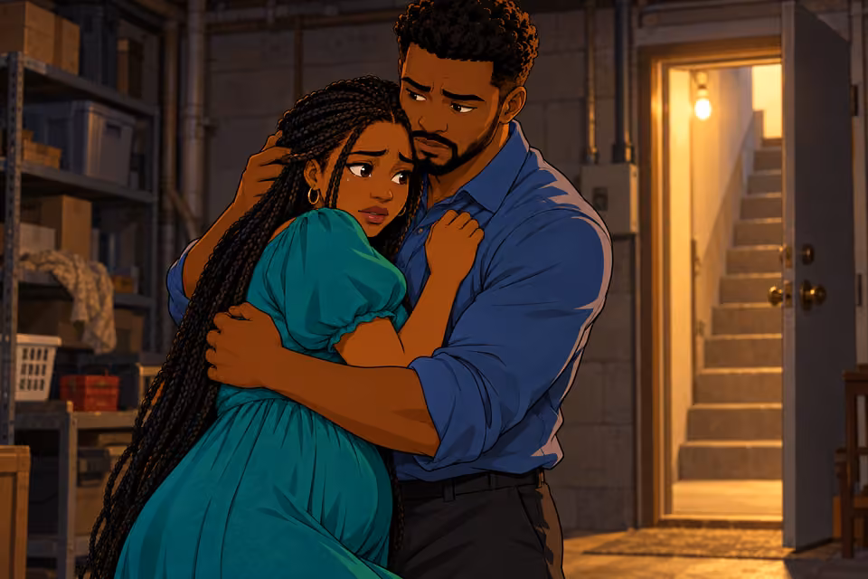 Amara and Shina hold each other after the rescue.