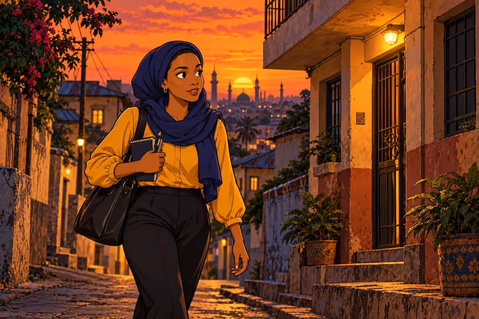 Fatima walks home through Kaduna with her notebook.