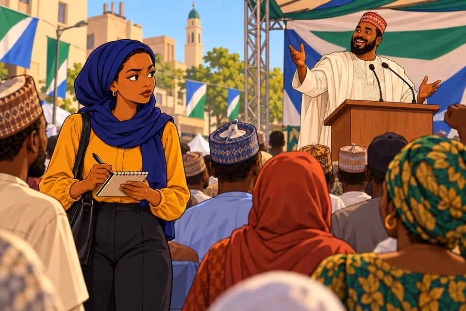 Fatima watches Alhaji Abubakar address a campaign crowd.
