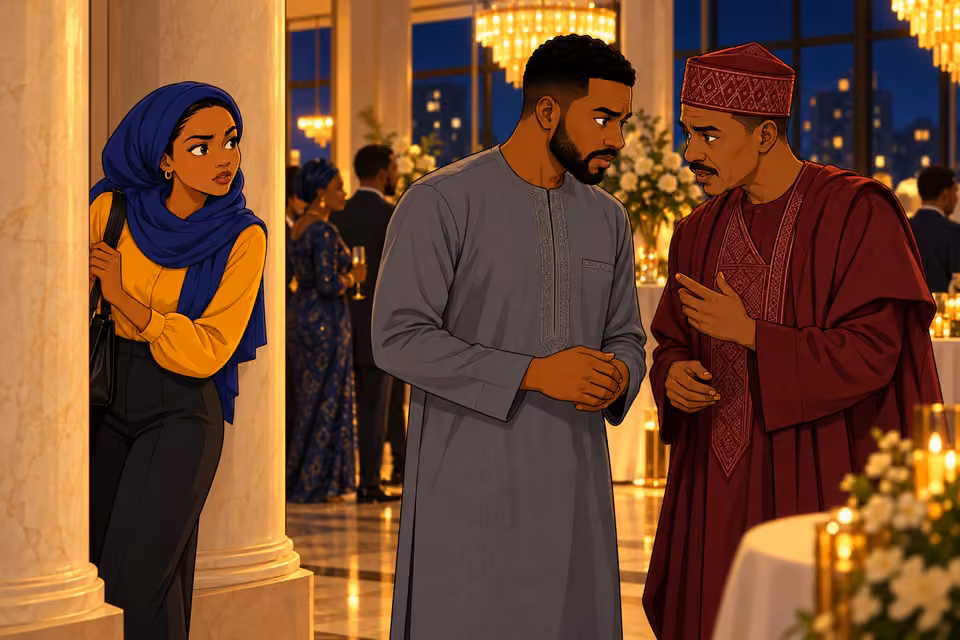 Fatima edges closer to Ibrahim and a government official.