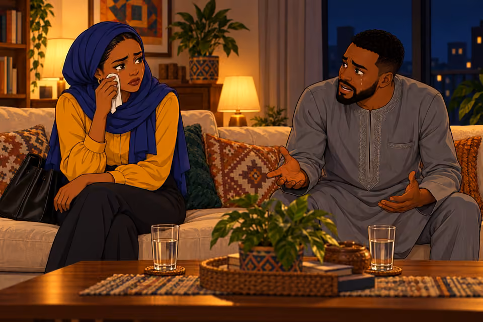 Fatima and Ibrahim argue and cry as he claims he was coerced.