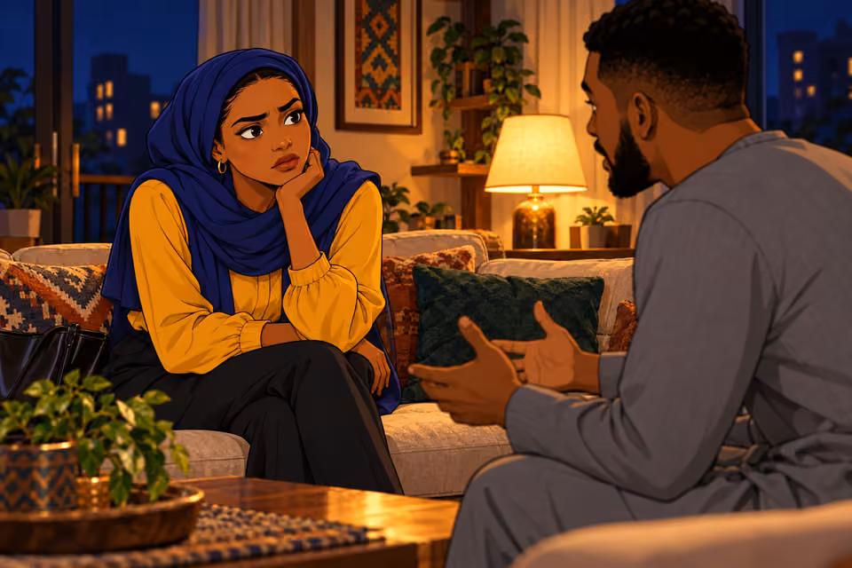 Fatima listens, torn between love and disbelief.
