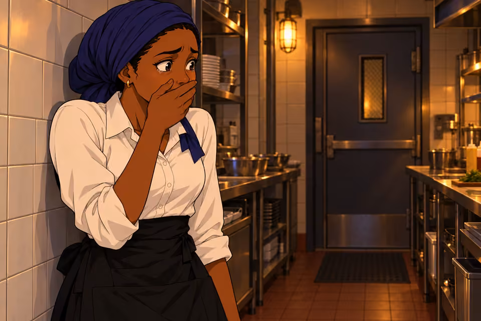 Cartoon illustration: Fatima reels from the discovery of her brother’s betrayal.