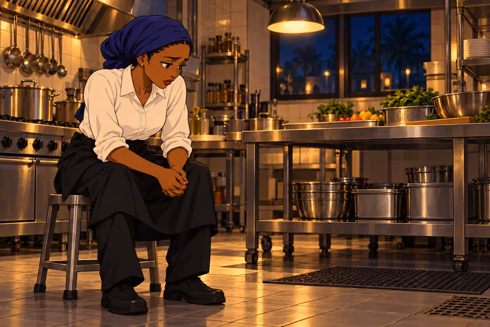 Cartoon illustration: Fatima wrestles with loyalty to her family and the truth.