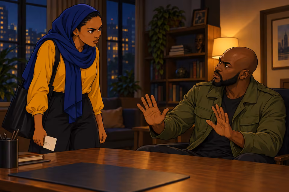 Cartoon illustration: Tunde denies that there is a traitor in the group.