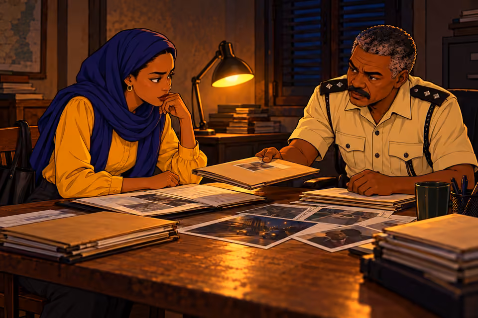 Cartoon illustration: Bako shares his findings and joins forces with Fatima.