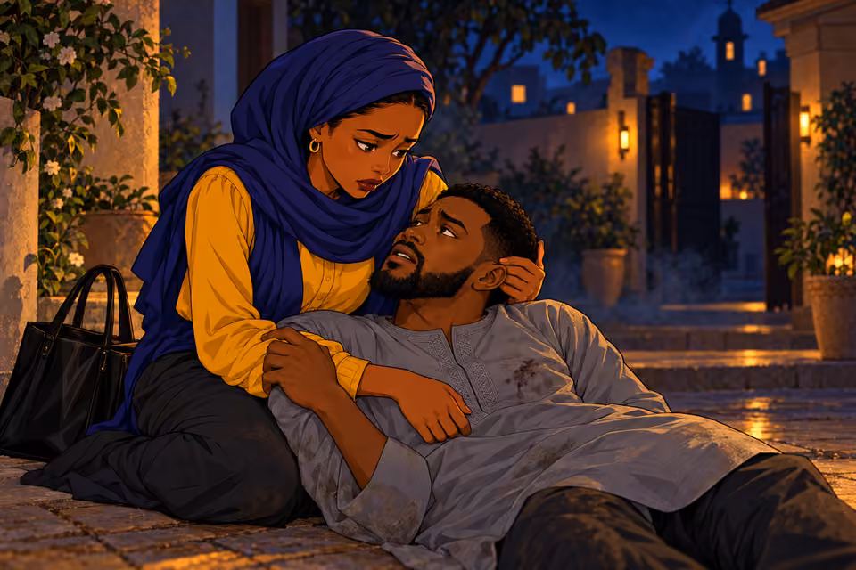 Cartoon illustration: Ibrahim reveals the informant’s identity to Fatima.