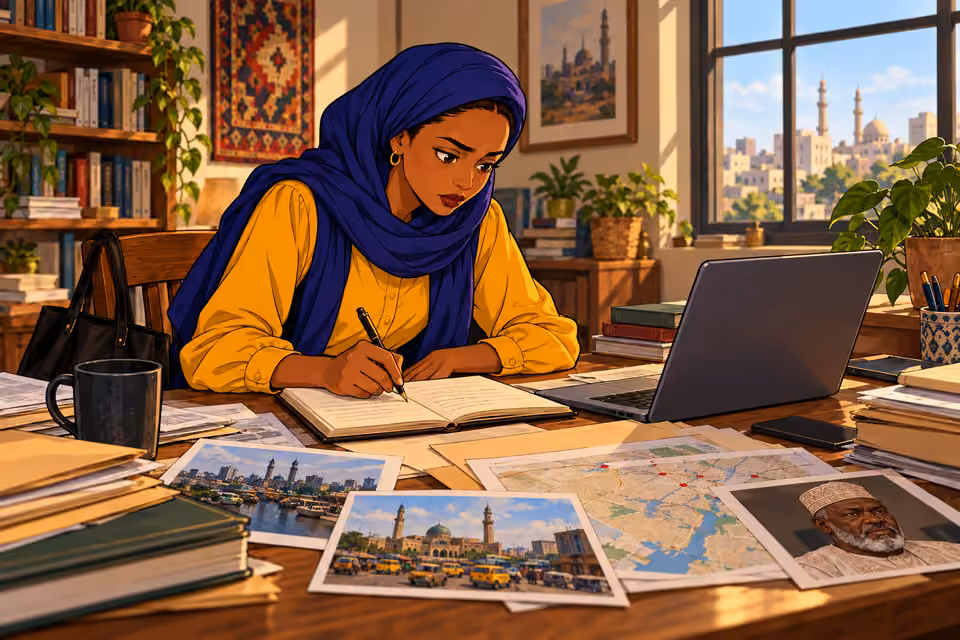 Cartoon illustration: Fatima channels her grief into investigative journalism.