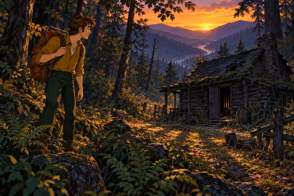Mike discovers an abandoned cabin among long sunset shadows in the West Virginia mountains.