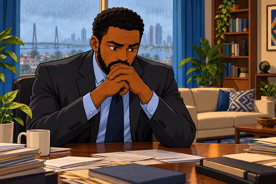 Marcus leans forward at his desk, urgently searching for a plan.