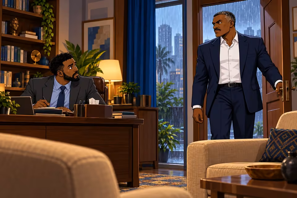 Victor Adebayo enters Marcus’s office and is instantly recognized.