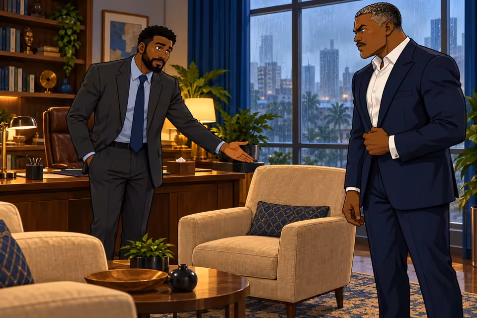 Marcus invites Victor to take a seat and explain his visit.