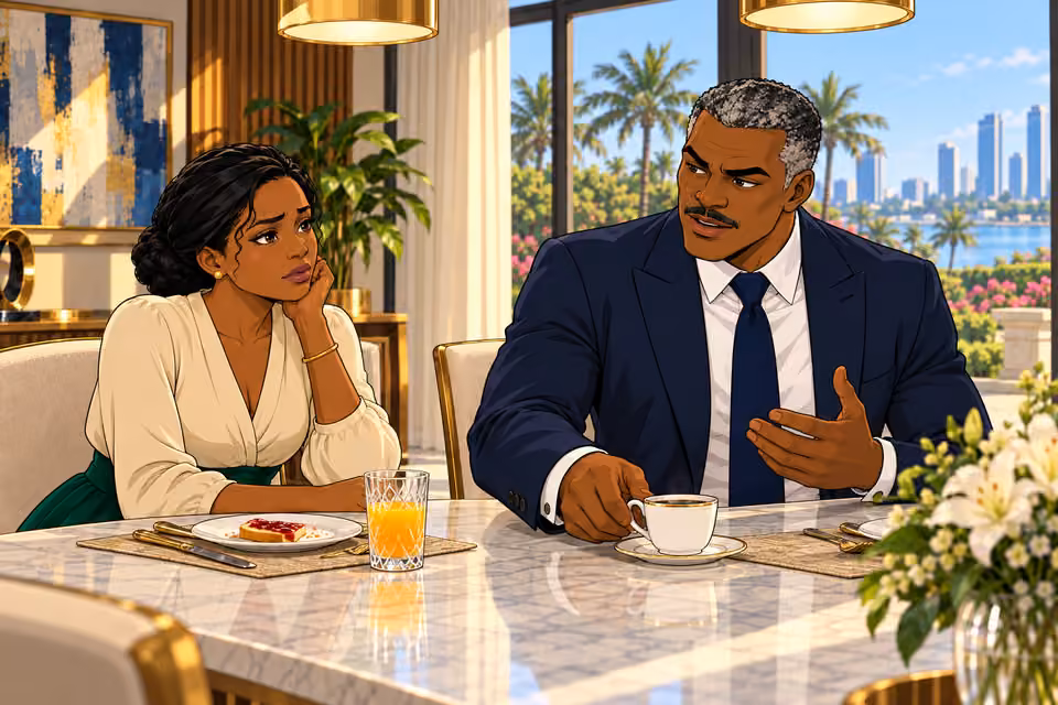 Victor sets down his coffee while explaining that he wants to fix their marriage.