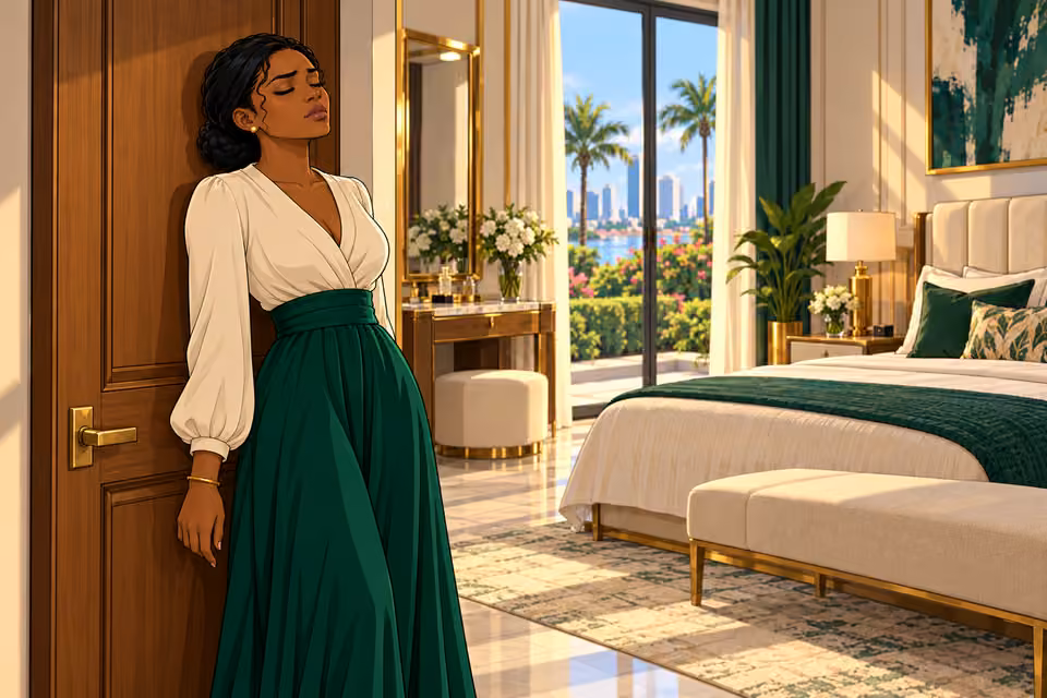 Claire leans against her closed bedroom door and exhales.