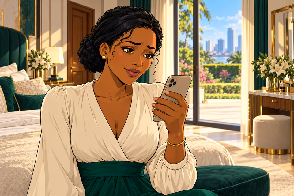 Claire reads a caring message on her phone.