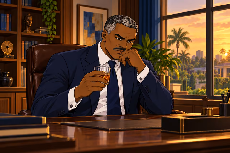Victor looks uneasily into his whisky glass.
