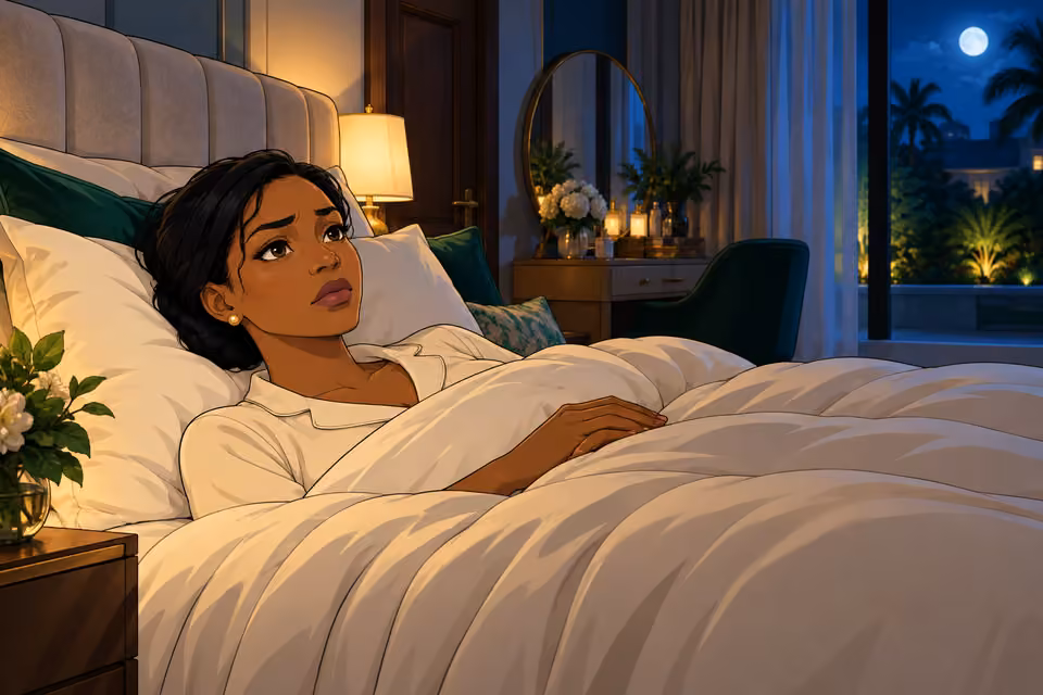 Claire lies awake in bed as night settles over the mansion.