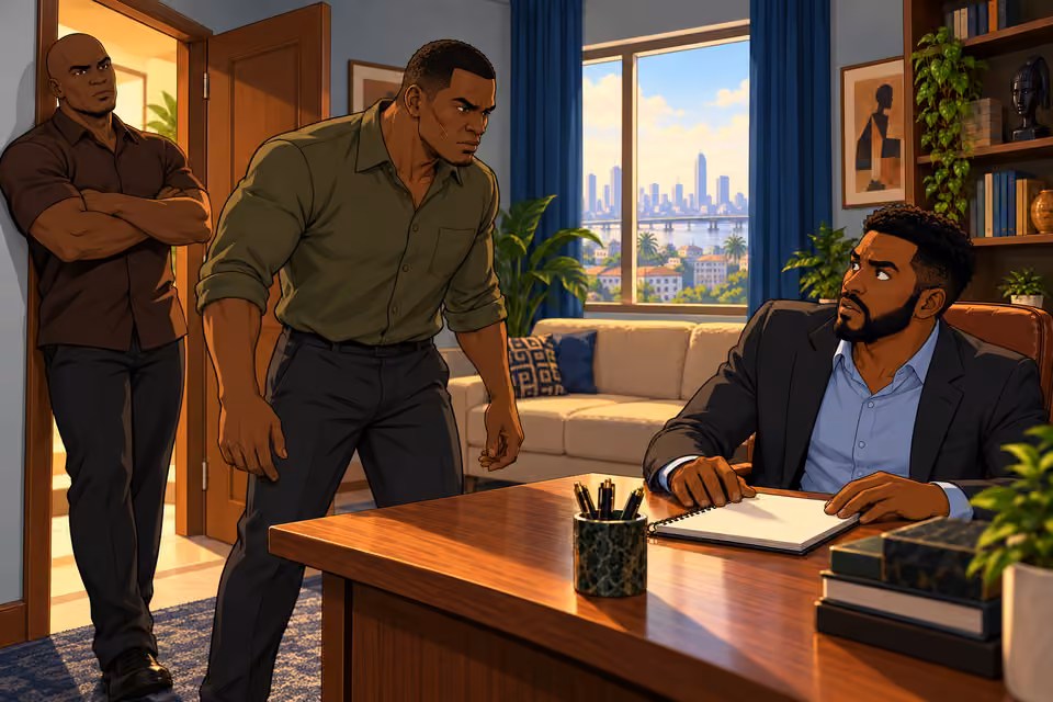 Two broad-shouldered men enter Marcus’s office uninvited.