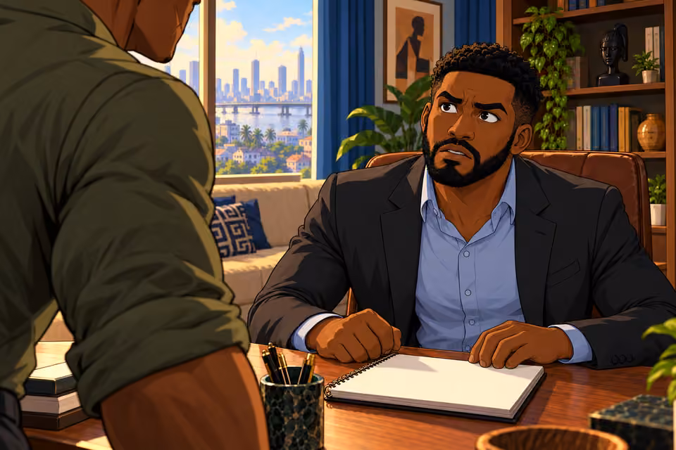 Marcus forces a composed reply to the visitor.