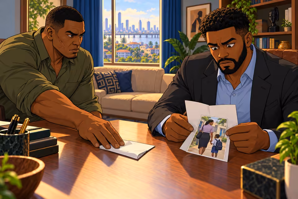 Marcus unfolds the photograph slid across his desk.