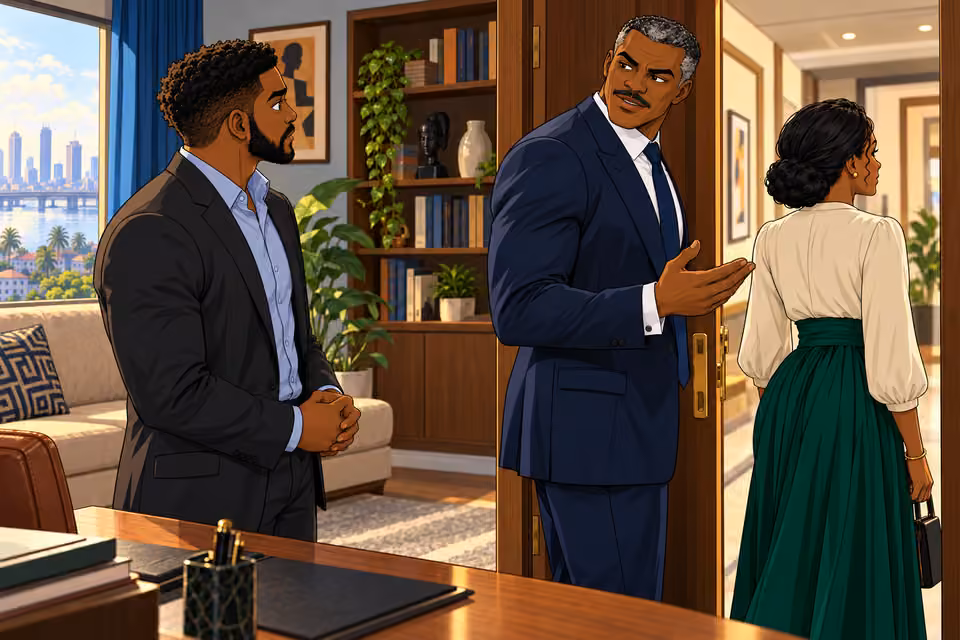Victor pauses at the door to promise prompt payment.
