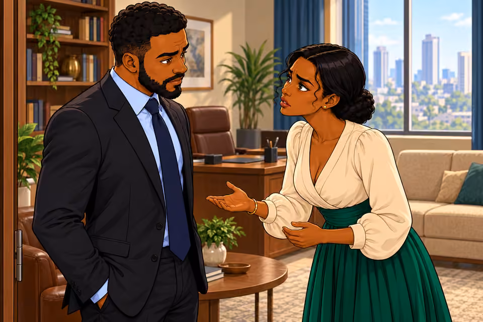 Claire leans toward Marcus and presses her request for help.