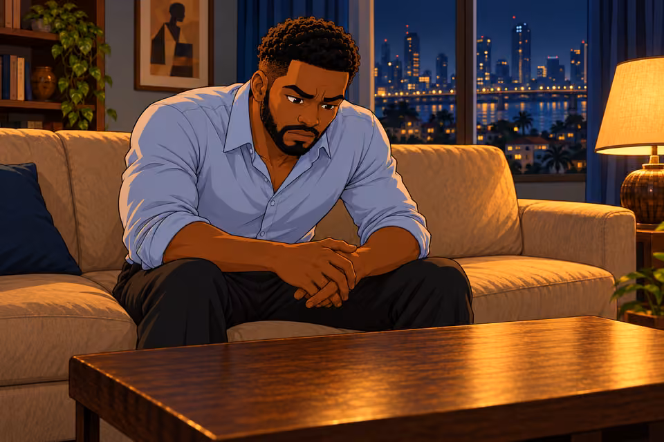 Marcus replays the session alone in his apartment.
