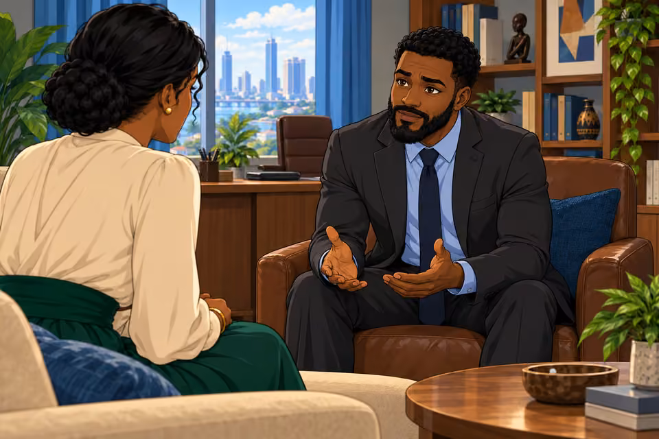 Marcus leans forward and reassures Claire.