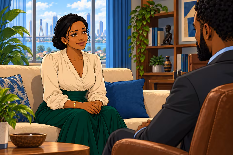 Claire briefly brightens while describing their conversation.