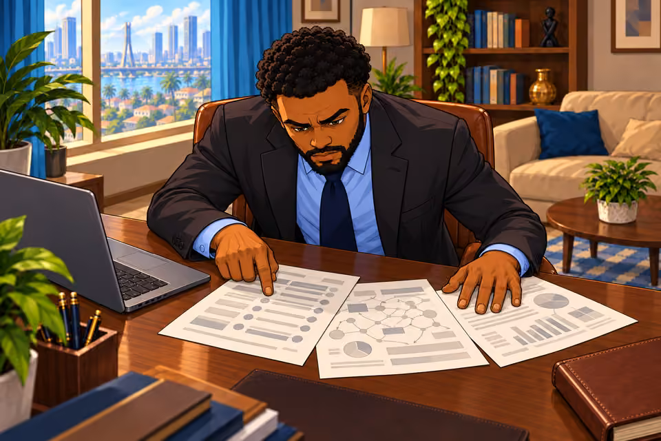 Marcus studies the debts described in the investigation.