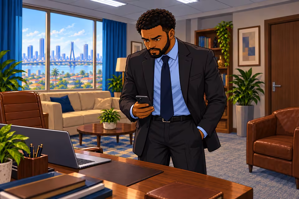 Marcus faces the approaching deadline in his office.