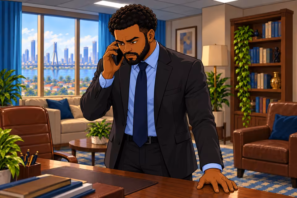 Marcus listens as Baba Jide challenges another promise.