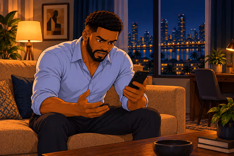 Marcus is left staring at the phone after Victor hangs up.