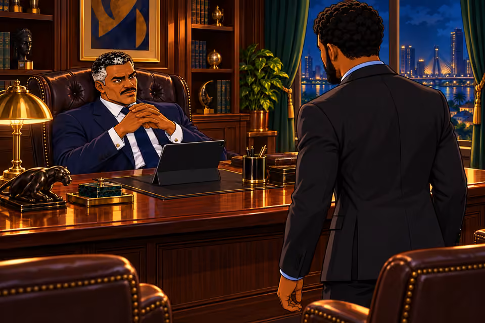 Marcus immediately notices the tablet on Victor’s desk.