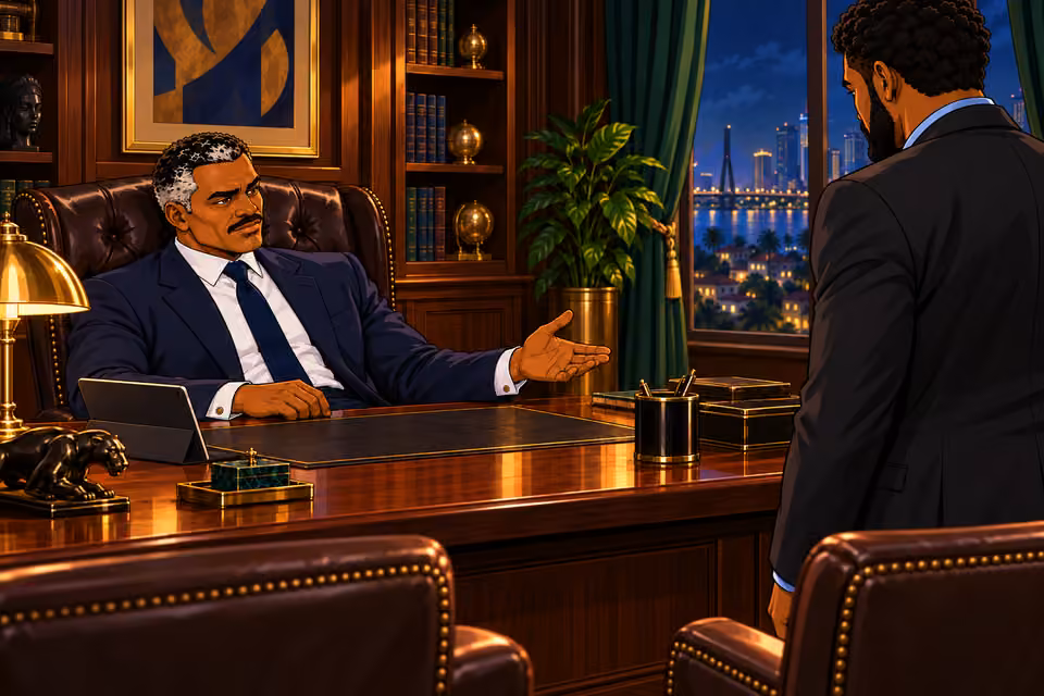 Victor gestures for Marcus to take a seat.