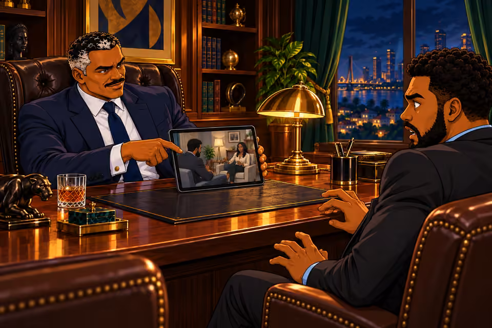 Victor starts the recording while Marcus watches in horror.