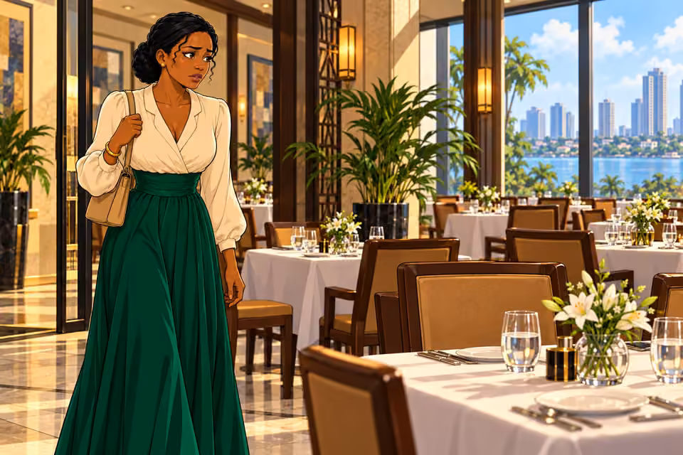 Claire enters the unfamiliar restaurant.