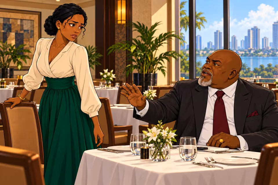 Baba Jide stops Claire as she leaves.