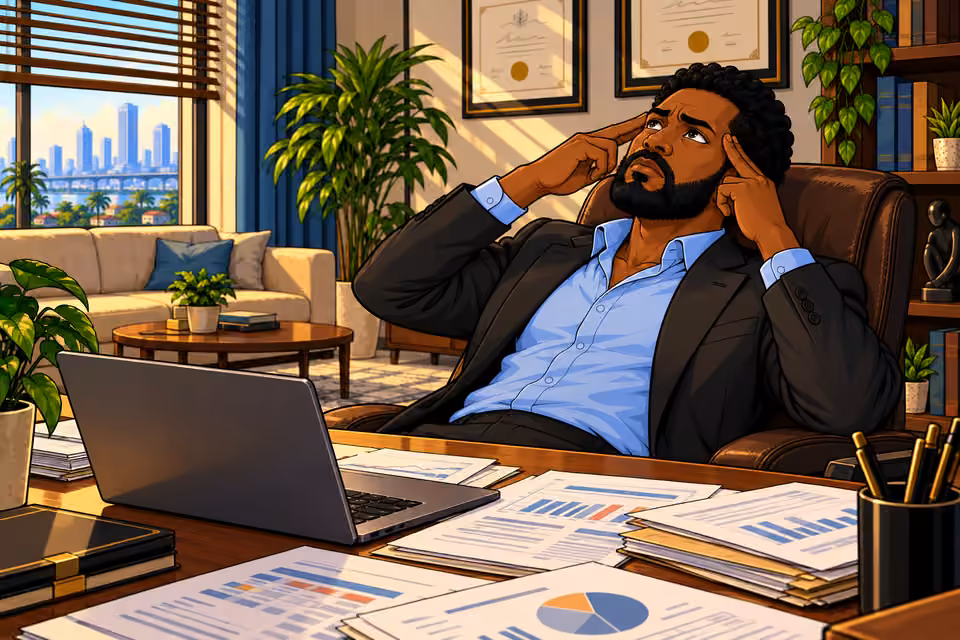 Marcus rubs his temples over Daniel’s financial records.