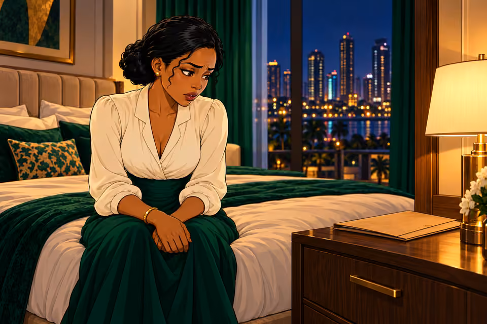 Claire sits alone beside the evidence in her bedroom.