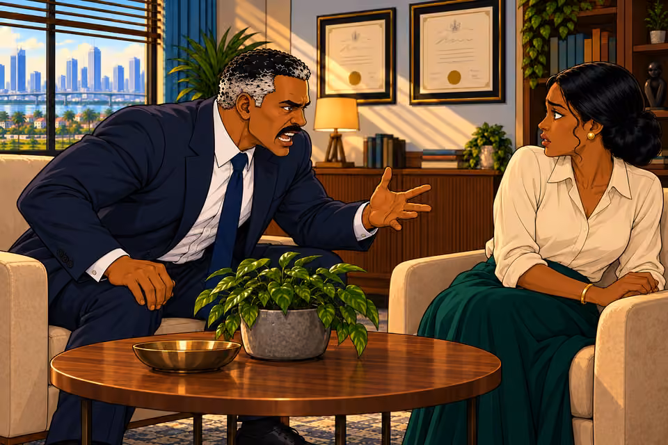 Victor angrily confronts Claire about her hotel meetings.