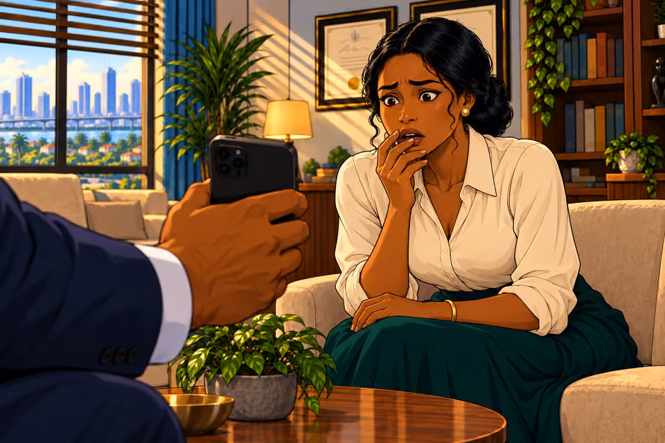Claire hears her private request played back aloud.