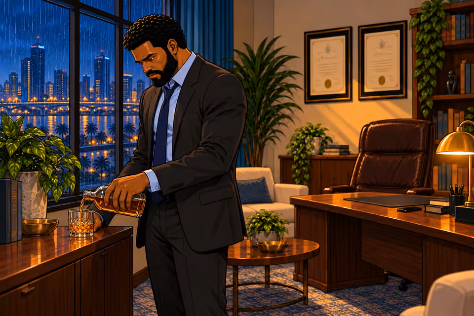 Marcus pours himself a drink while deciding to protect Claire.
