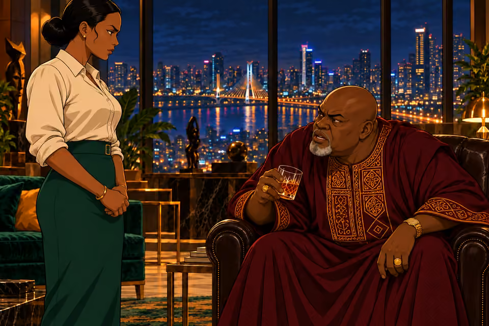 Baba Jide studies Claire and asks why he should trust her.