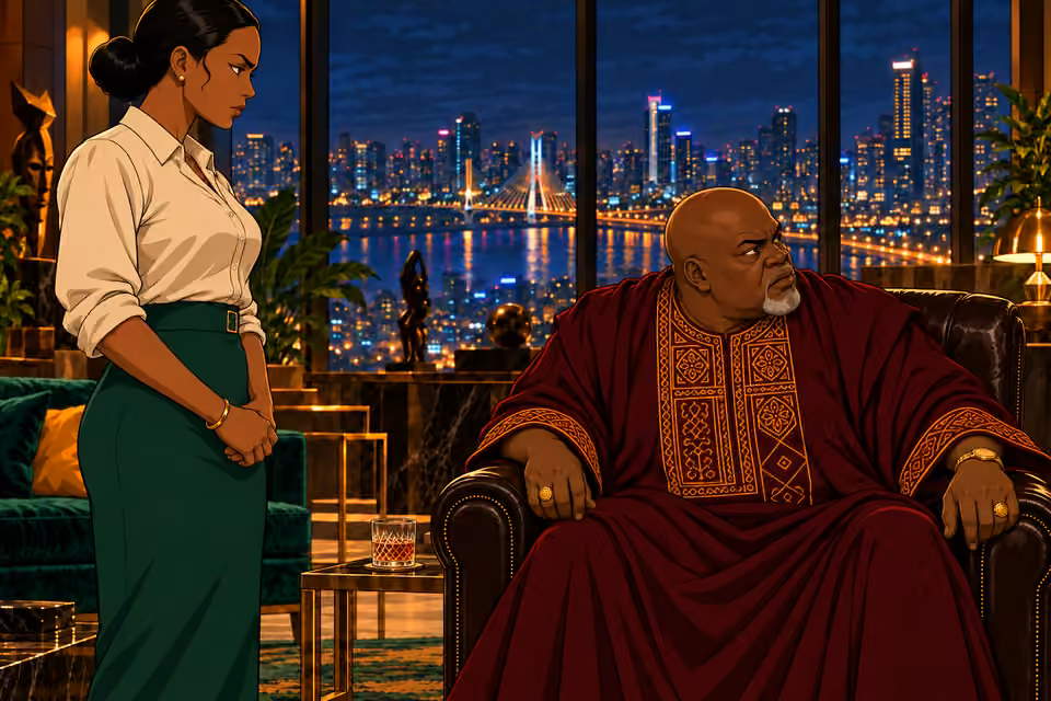 Baba Jide directs Claire toward the door with a warning.