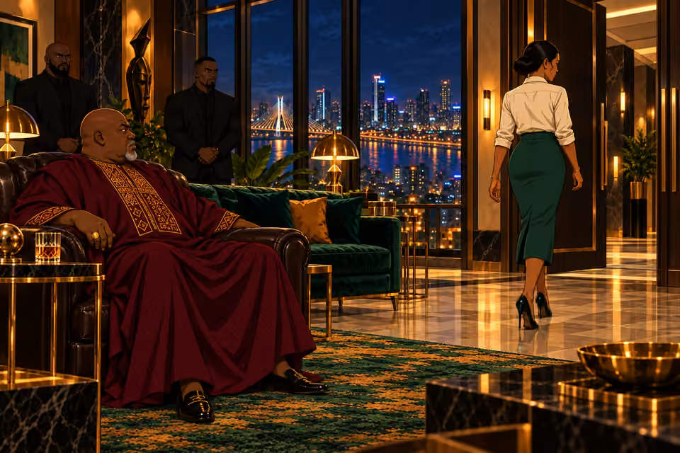 Claire walks out of Baba Jide’s penthouse.