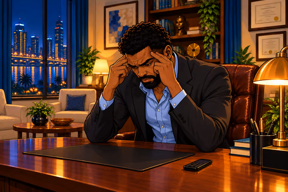 Marcus rubs his temples while staring at the burner phone.